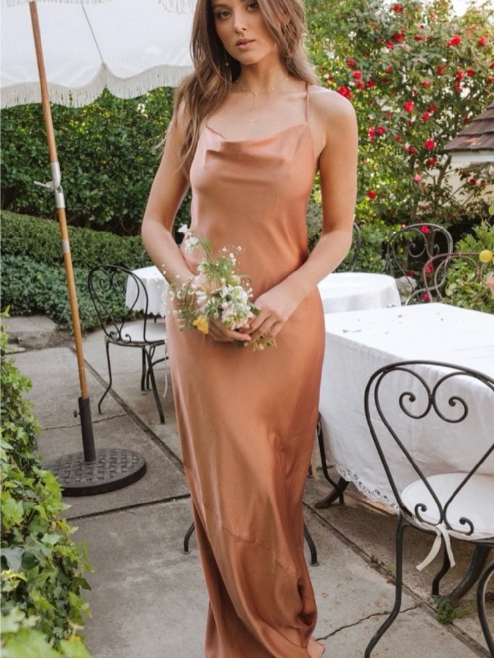 Show Me Your MuMu Copper Satin Slip Maxi Dress